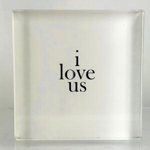 Lucite “I Love Us” 5x5 Clear Acrylic Block Sign Modern Minimalist Decor